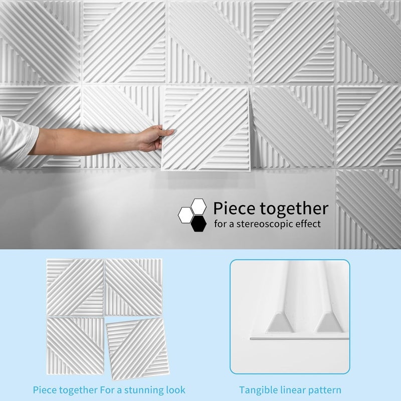 Art3d 33-Pack 3D Wall Panels for Interior Wall Decor, Textured Accent Walls Paneling for Living Room, Bedroom, TV Background, 12"x12" White - Image 2